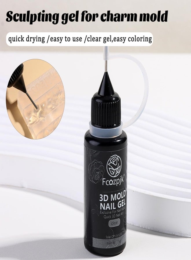 Fcozpjk 3D Sculpting Gel, 15g Clear Molding Gel for Silicone Nail Charms Molds Quick Dry Gels Glue Modeling Carving Flowers Design Nail Charms DIY Home Manicure Salon Supplies UV/LED Cure Needed - Image 2